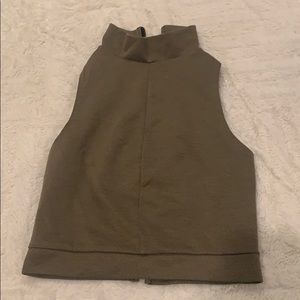 ZARA brown mock neck crop top small zipper